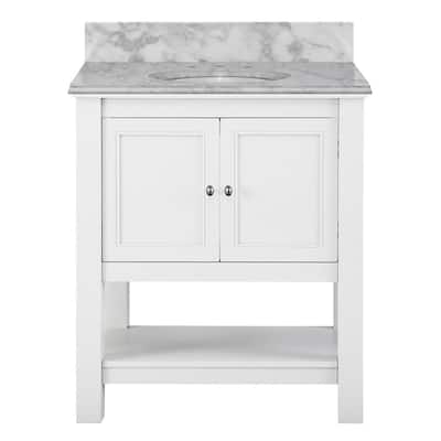 Home Decorators Collection Gazette 31 in. W x 22 in. D x 34.75 in. H Bath Vanity in White with Carrara White Marble Top with...