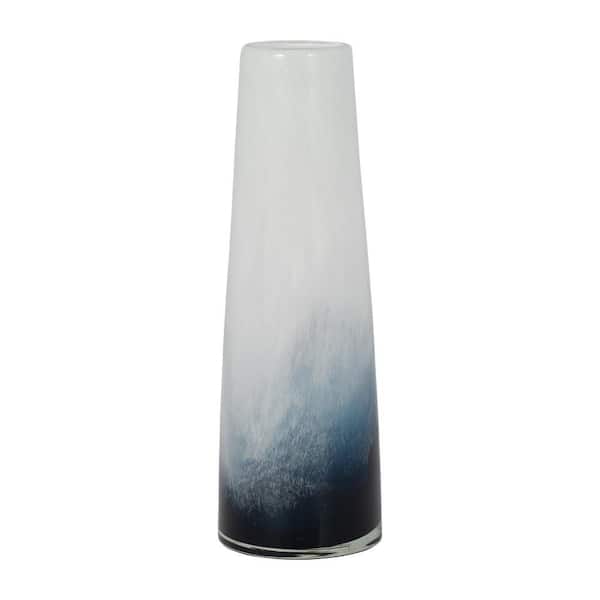 15 in. Blue Glass Cylinder Coastal Ombre Waters Decorative Vase