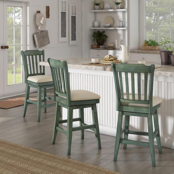 INSPIRE Q 42 in. Antique Sage Slat Back Counter Height Wood Swivel