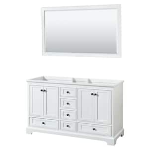 Deborah 59.25 in. W x 21.5 in. D x 34.25 in. H Double Bath Vanity Cabinet without Top in White with 58 in. Mirror