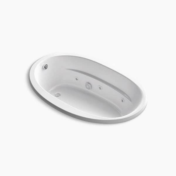 Sunward 66 in. x 42 in. Oval Combination Bathtub with Reversible Drain in White