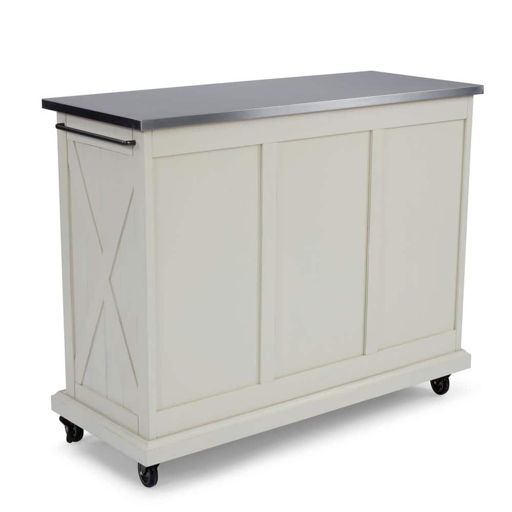 Off-White Rectangular Stainless Steel Top Kitchen Cart with Storage