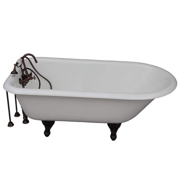 Barclay Products 5.6 ft. Cast Iron Ball and Claw Feet Roll Top Tub in White with Oil Rubbed Bronze Accessories
