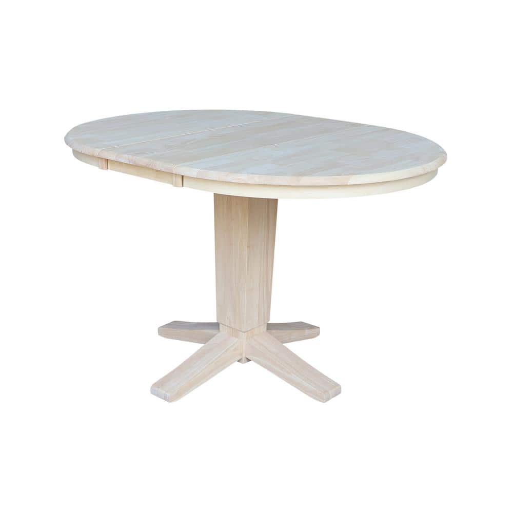 Unfinished Solid Wood Round Extendable Dining Table, 48 in