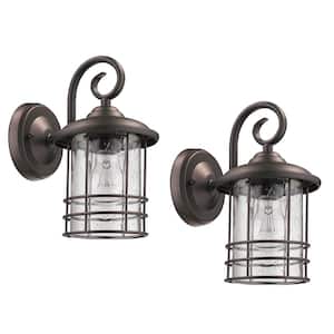 5.5 in. W 1-Light Oil Rubbed Bronze Sconce with Seeded Glass Shade (Set of 2)