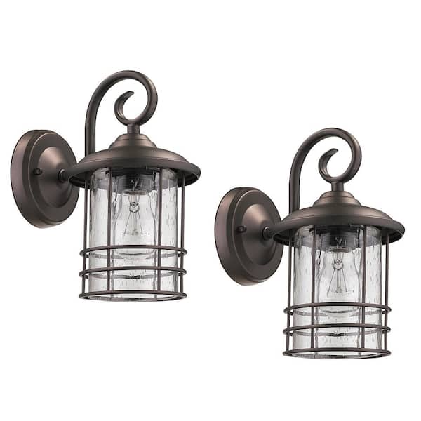 Tatahance 5.5 in. W 1-Light Oil Rubbed Bronze Sconce with Seeded Glass Shade (Set of 2)