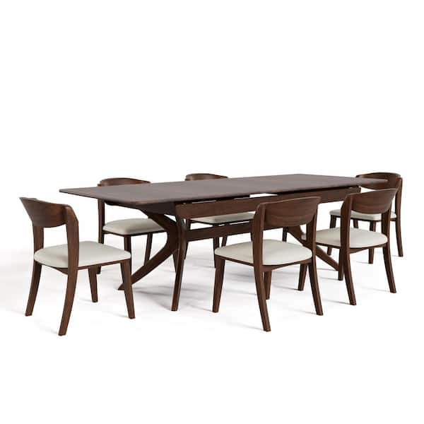 Shelun IV 7-Piece Rectangle Rich Walnut Wood Top Dining Table Set with Extendable Center Leaf (Seats-6)