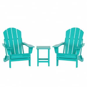 Luna Outdoor Poly Adirondack Chair Set with Side Table in Turquoise (3-Piece)