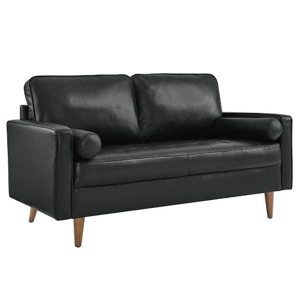 MODWAY Valour 61.5 in. 2 Seat Leather Loveseat in Black