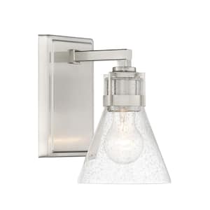 Chatham Square 5.5 in. 1-Light Brushed Nickel Vanity Light with Clear Seeded Glass Shade