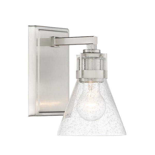 Minka Lavery Chatham Square 5.5 in. 1-Light Brushed Nickel Vanity Light with Clear Seeded Glass Shade