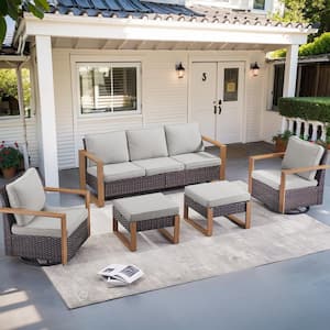 Allcot 5-Piece Brown Wicker Outdoor Sofa Set Patio Conversation Set with Cushion Guard Gray Cushions