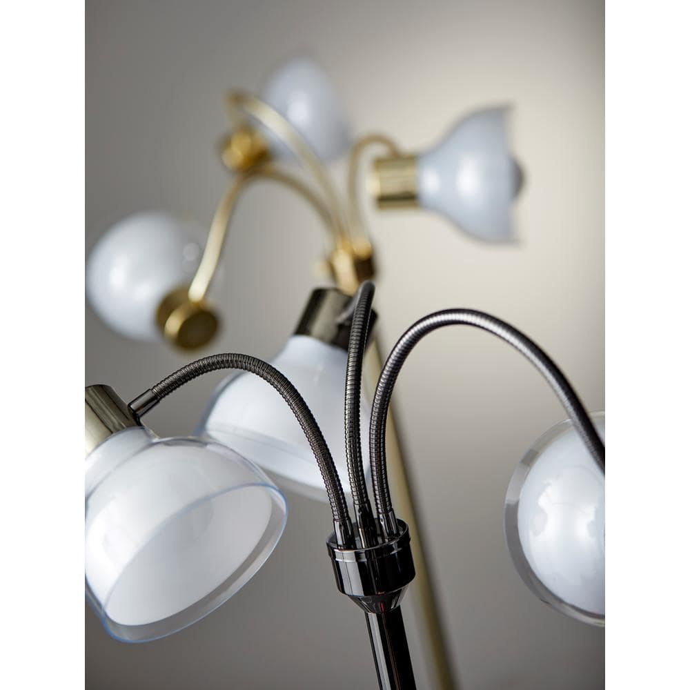 Presley Adjustable 3-Arm Arc Floor Lamp in Shiny Gold with Frosted Shade