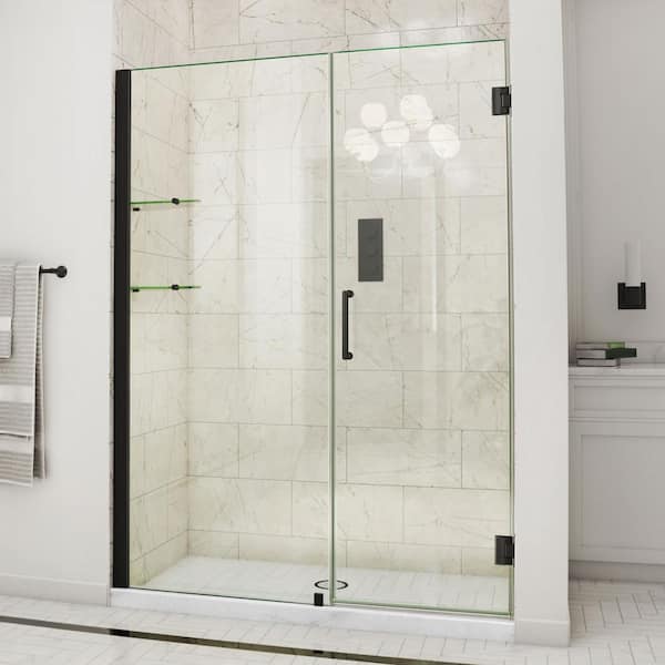 DreamLine Unidoor 60 to 61 in. x 72 in. Frameless Hinged Shower Door in Matte Black