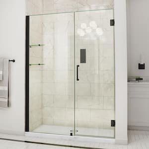 Unidoor 56 to 57 in. x 72 in. Frameless Hinged Shower Door in Matte Black