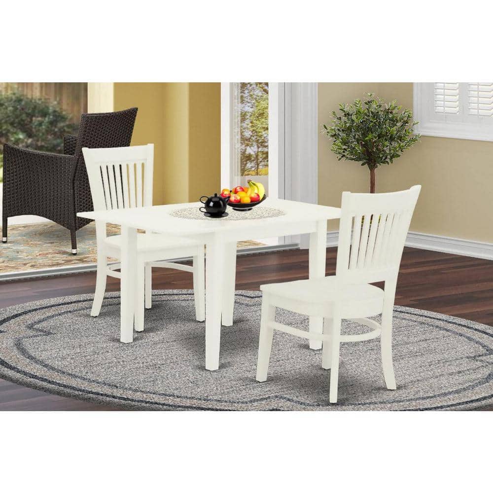 3-Piece Linen White Finish Rectangular Solid Wood Top Dining Table Set