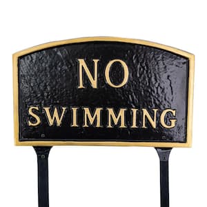 10 in. x 15 Standard Arch No Swimming Statement Plaque Sign with Lawn Stakes - Black/Gold