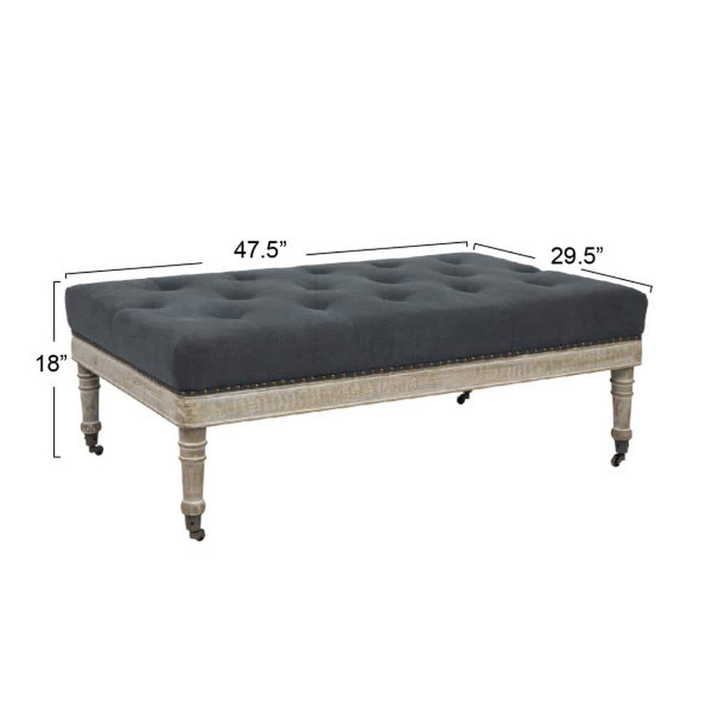 Antoinette Gray Tufted Upholstered Coffee Table with Distressed Wood Legs