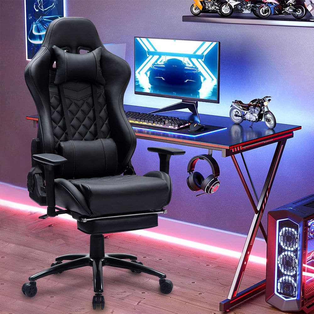 ANBAZAR Gaming Chair Black PU 350 lbs. Reinforced Base High