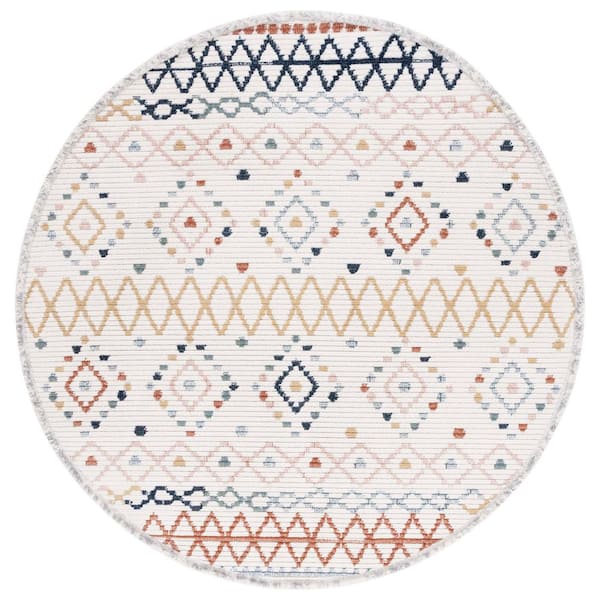 Marrakesh Ivory/Multi 7 ft. x 7 ft. Round Geometric Striped Area Rug