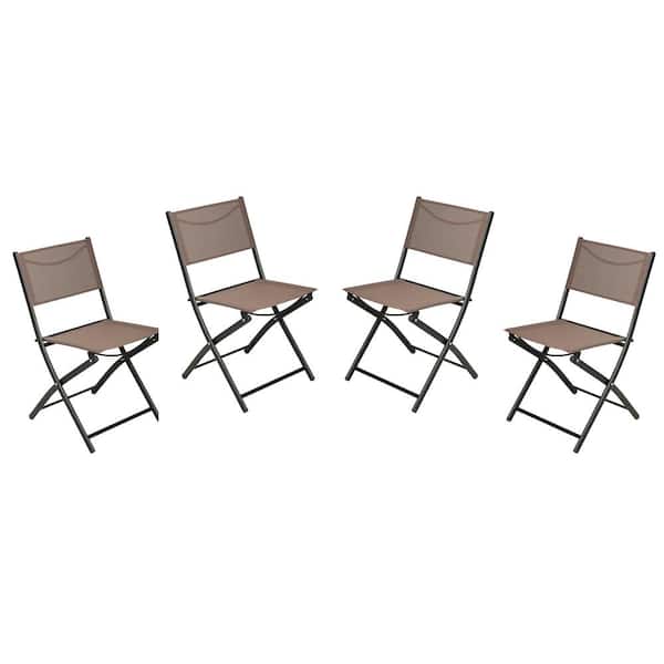 Black Steel Outdoor Lounge Chair in Brown (Set of 4)