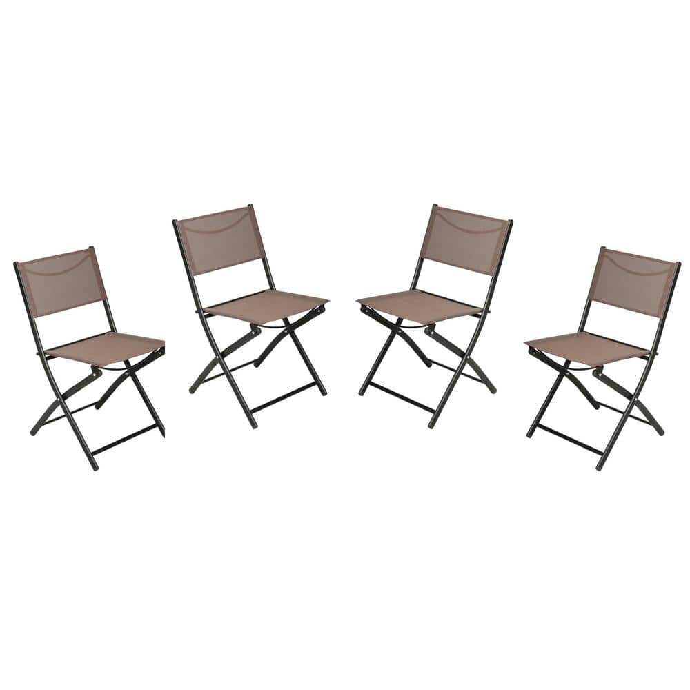 Black Steel Outdoor Lounge Chair in Brown (Set of 4)
