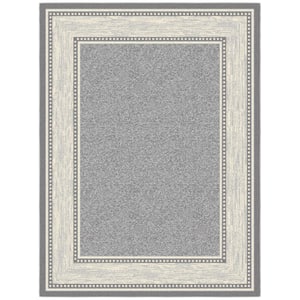 Basics Collection Non-Slip Rubberback Bordered Design 5x7 Indoor Area Rug, 5 ft. x 6 ft. 6 in., Light Gray