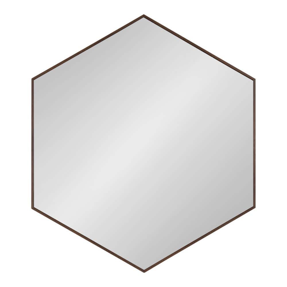 Walnut Brown Hexagon Wall Mirror with Wood Frame