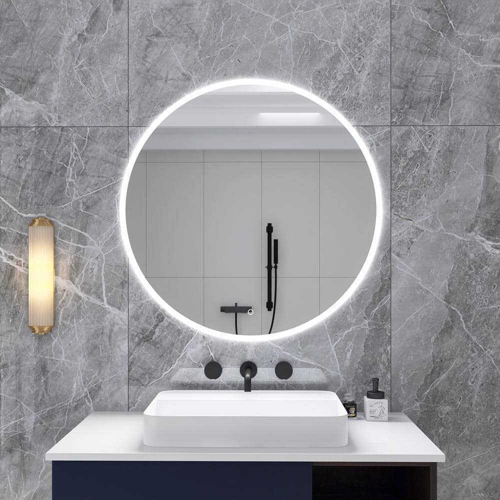 36 in. W x 36 in. H Round Frameless Wall Mount Bathroom Vanity Mirror in Si
