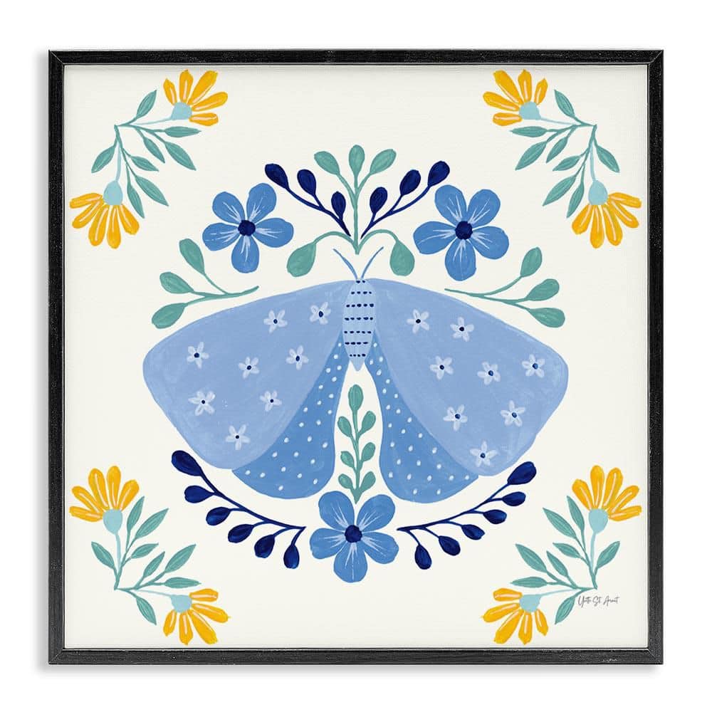 Blue Folk Butterfly by Yvette St. Amant Black Framed Animal Giclee Art Print 12 in. x 12 in. price history on PriceWatchPro