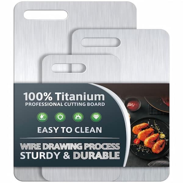 3-Pack Pure Titanium Cutting Boards, Double-Sided Non-Toxic Chopping Board with Handle, Dishwasher Safe