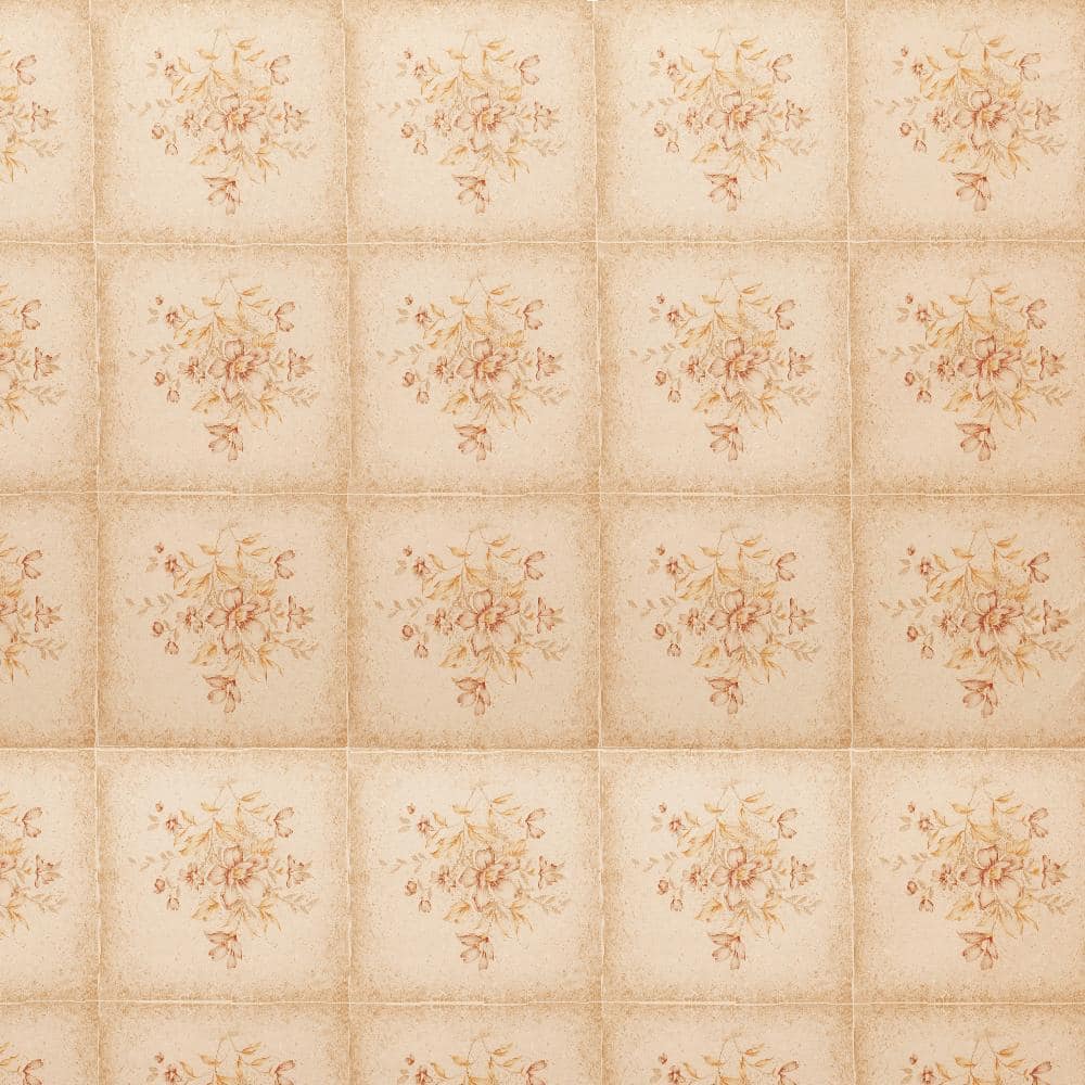 Flowers in Tiles Olive Green Vinyl Strippable Roll (Covers 26.6 sq. ft.)
