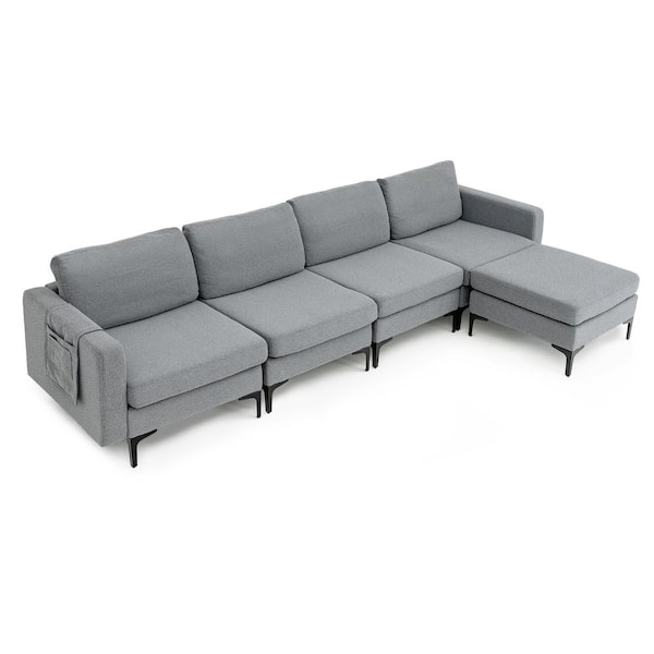 Costway 123 in. Width Modular Lint Fabric L-Shaped Sectional Sofa with Reversible Chaise and 2-USB Ports Dark Gray