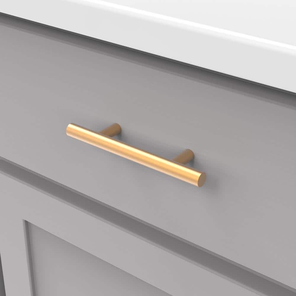 Brushed Brass Modern Bar Pulls with Mounting Hardware