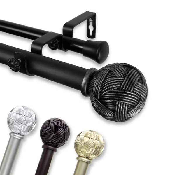 Rod Desyne Twine 160 in. - 240 in. 1 in. Double Curtain Rod in Black