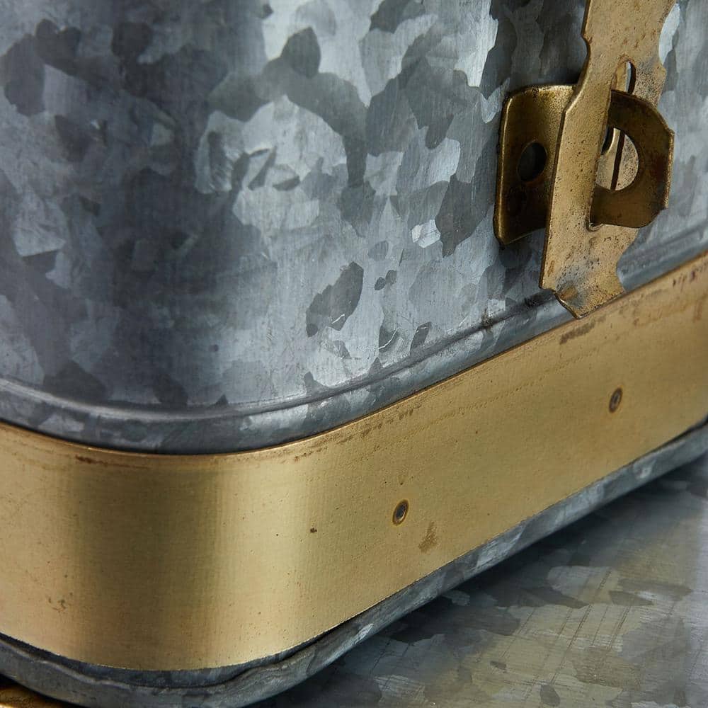 Rustic Galvanized Metal Lidded Storage Boxes with Brass Accents