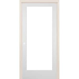 28 in. x 80 in. Right-Handed Full Lite Clear Glass Solid Core White Primed Wood Single Prehung Interior Door