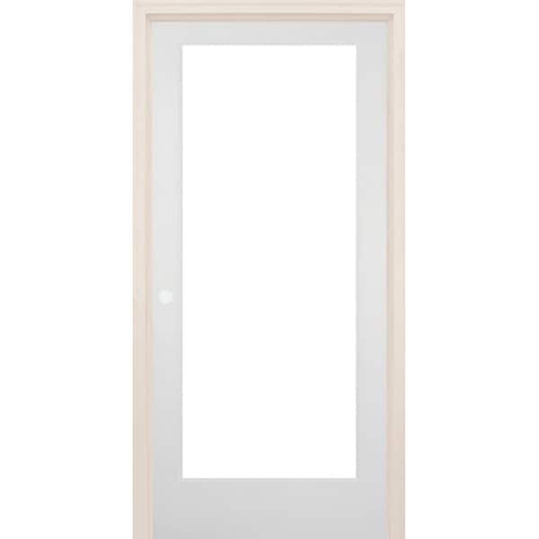 Builders Choice 30 in. x 80 in. Right-Handed Full Lite Clear Glass Solid Core White Primed Wood Single Prehung Interior Door