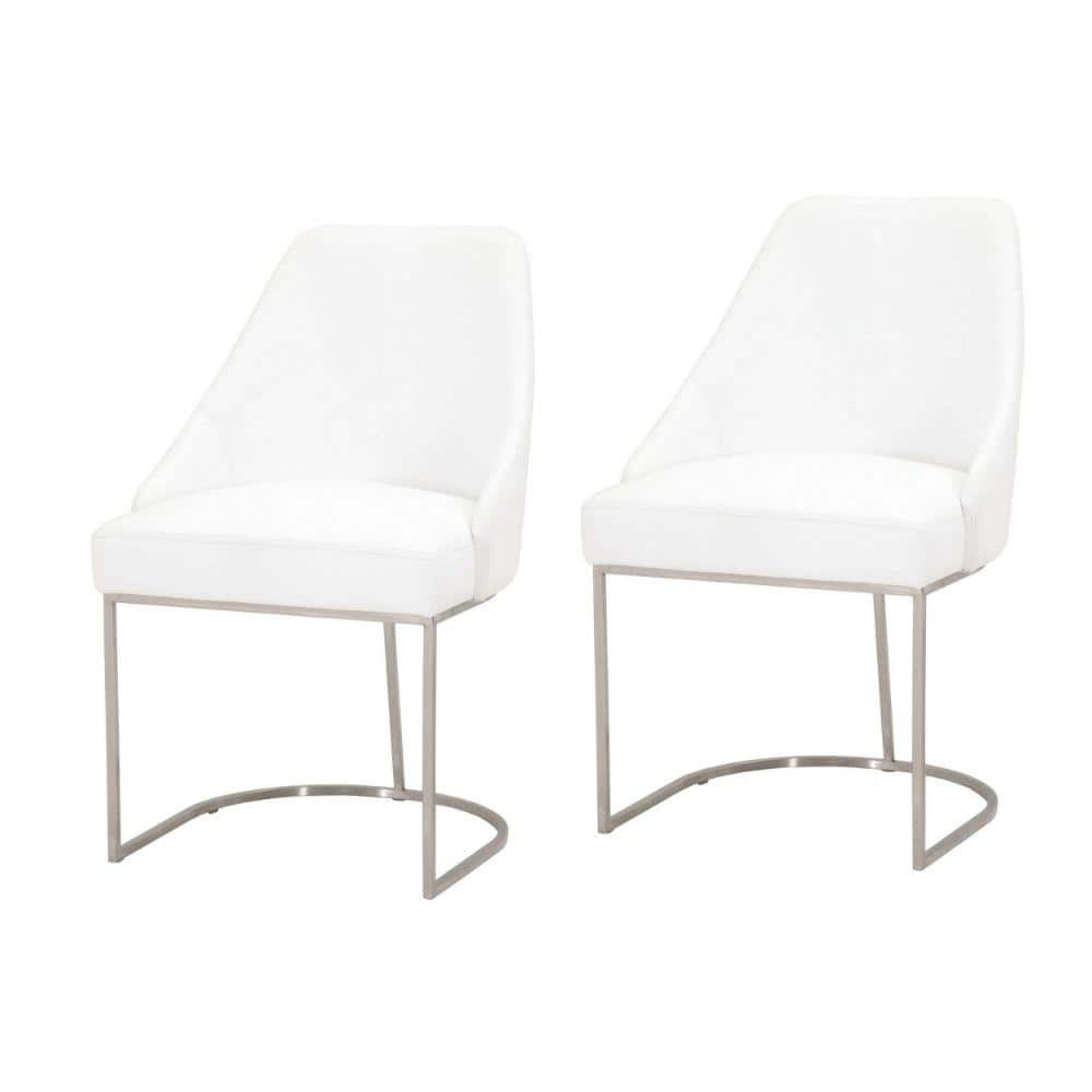 Benjara White and Gold Faux Leather Steel Cantilever Base Dining Chair (Set of 2) BM217381 The