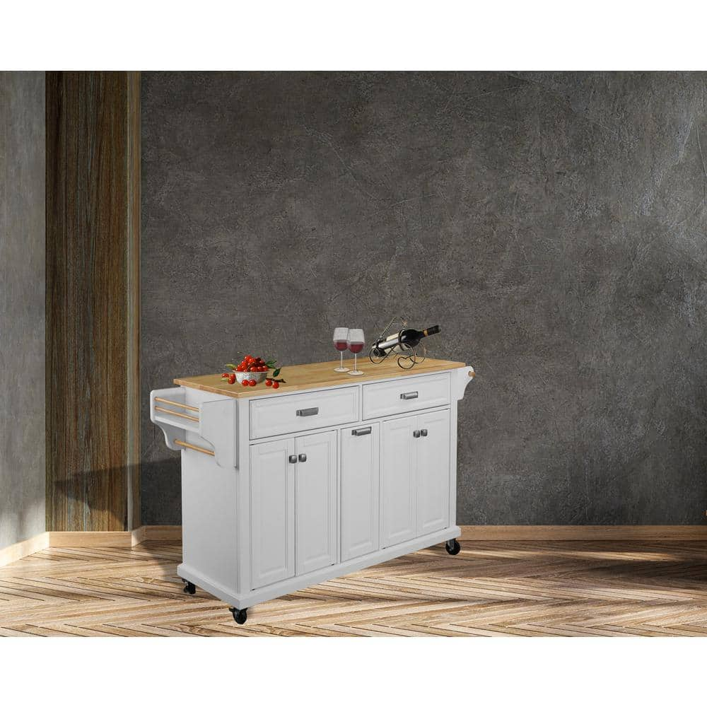 White Cambridge Natural Wood Top 60 5 In W Kitchen Island With Storage   White Kitchen Islands K Kkkkkkko3 64 1000 