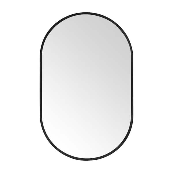 20 in. W x 32 in. H Modern Oval Metal Framed Wall Mounted Bathroom Vanity Mirror in Black