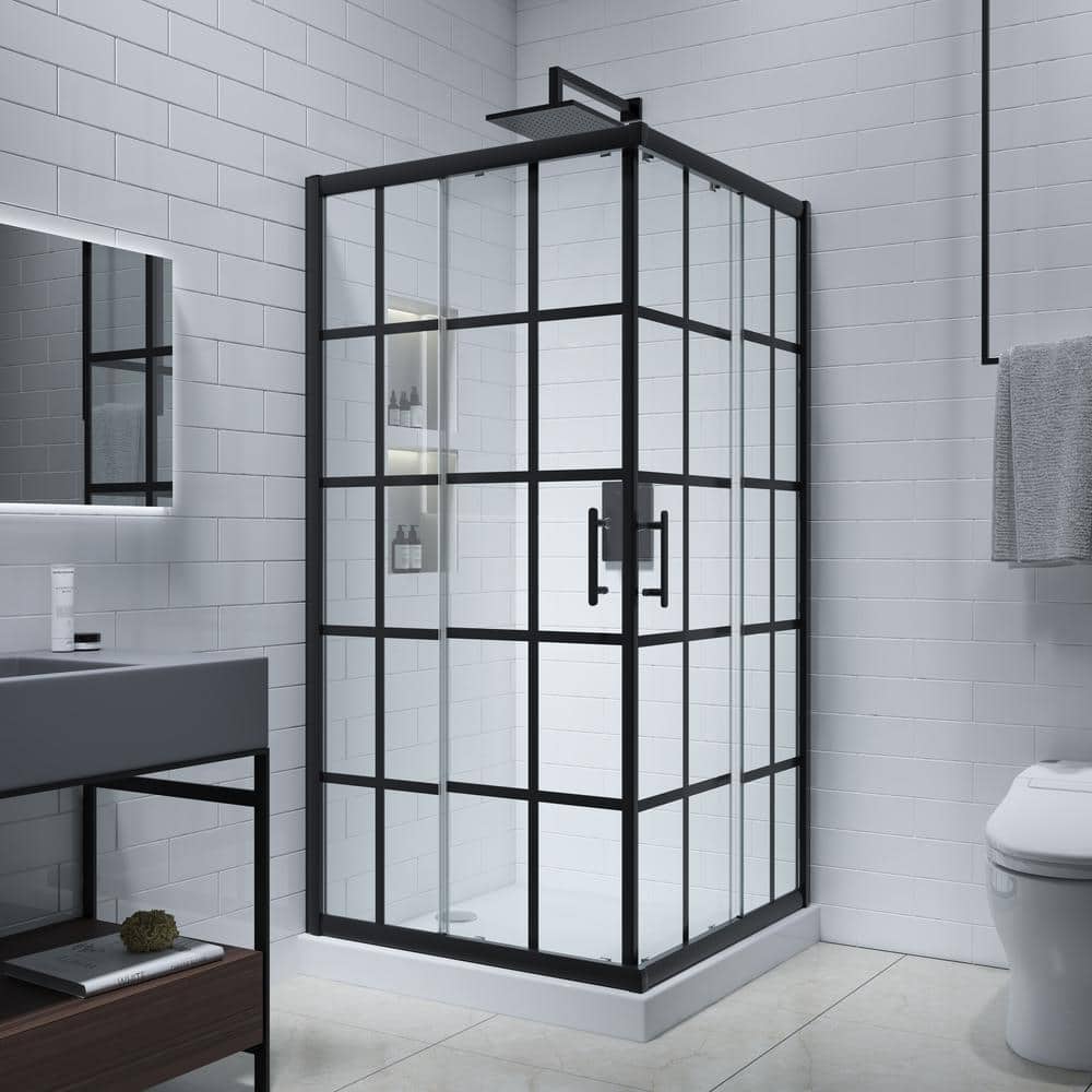 Cyrus 36" Black Aluminum Framed Sliding Shower Enclosure