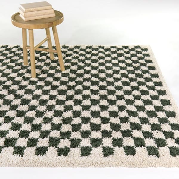 Covey Green 4 ft. x 6 ft. Checkered Shag Area Rug