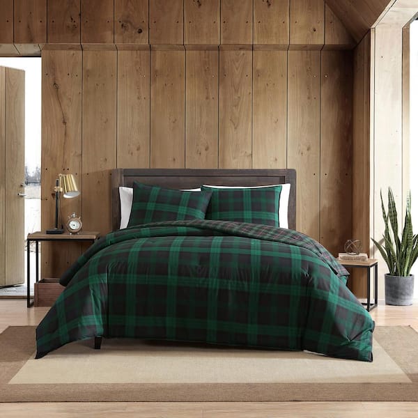 Eddie Bauer Woodland Tartan 3-Piece Green Plaid Cotton King Duvet Cover Set