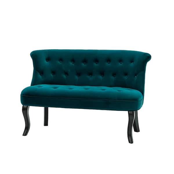 JAYDEN CREATION Niccolo 47 in. Teal Velvet Loveseat with Cabriole Legs and Button-tufted Back