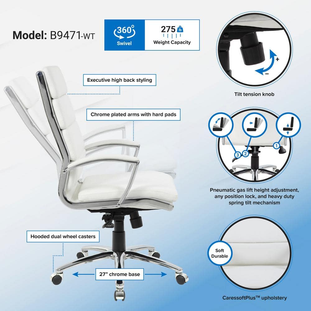 Elegant White CaressoftPlus Executive Chair with Chrome Base