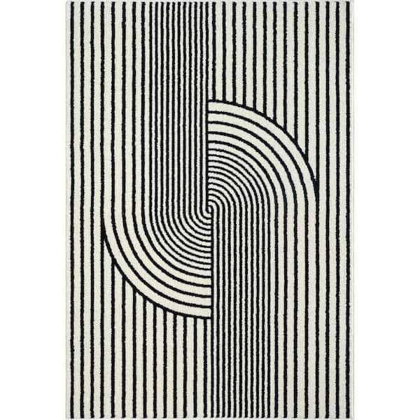 Abani Nuevo Cream 5 ft. 3 in. x 7 ft. 6 in. Mid-Century Polypropylene Area Rug