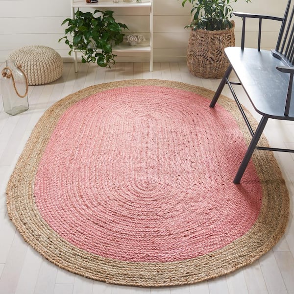 Natural Fiber Pink/Beige 8 ft. x 10 ft. Woven Ascending Oval Area Rug