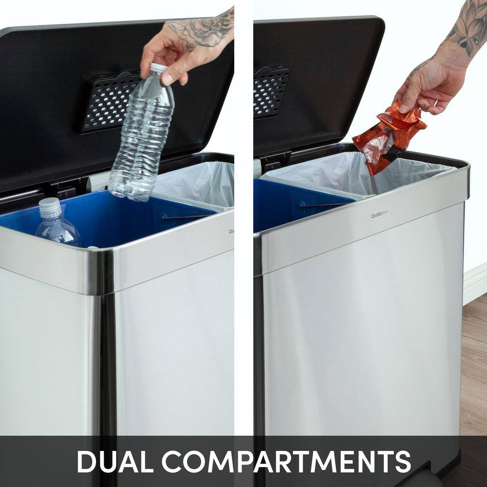 60L White Stainless Steel Commercial Step Trash Can with Dual Compartments