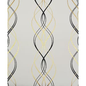 56.9 sq. ft. Black/White/Gold Aurora Wallpaper